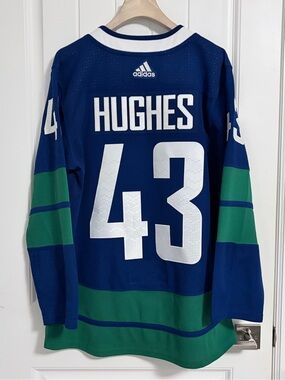 Authentic Adidas Vancouver Canucks Quinn Hughes Stick Rink Jersey Size 46 Small
